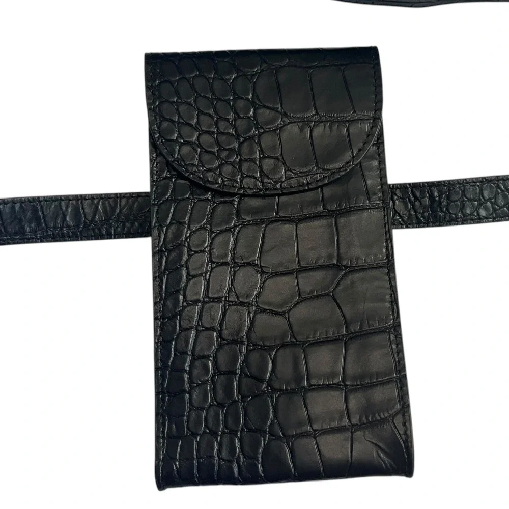 Cuyana Convertible Croc Embossed Mini Belt Bag Black Leather Crossbody Luxury